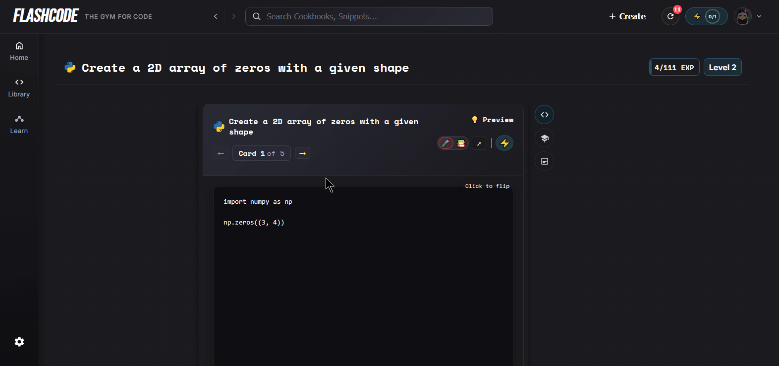 FlashCode app demo — programming flashcards for memorizing code syntax with typing-based active recall and spaced repetition (Anki for programmers)